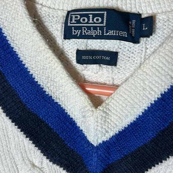 Ralph Lauren Cream and Navy V-Neck Sweater - Picture 2 of 5